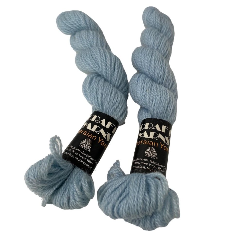 Craft yarn Persian yarn skeins 100% virgin wool light blue colorfast mothproofed